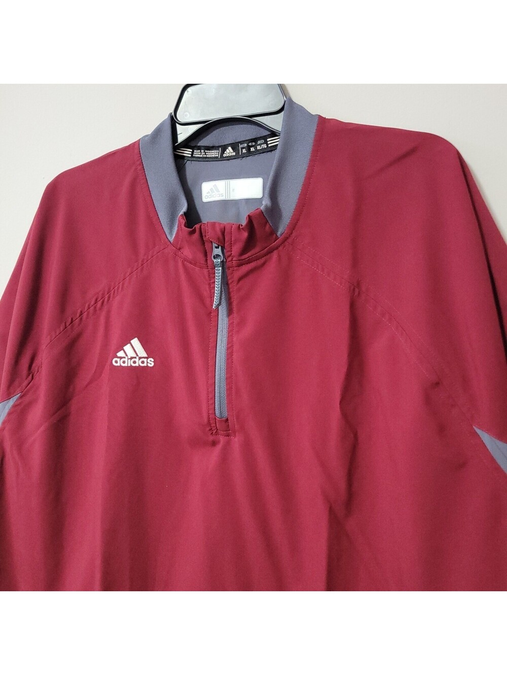 Adidas Fielder's Choice Jacket Mens XL Burgundy Gray 1/4 Zip Baseball Pullover